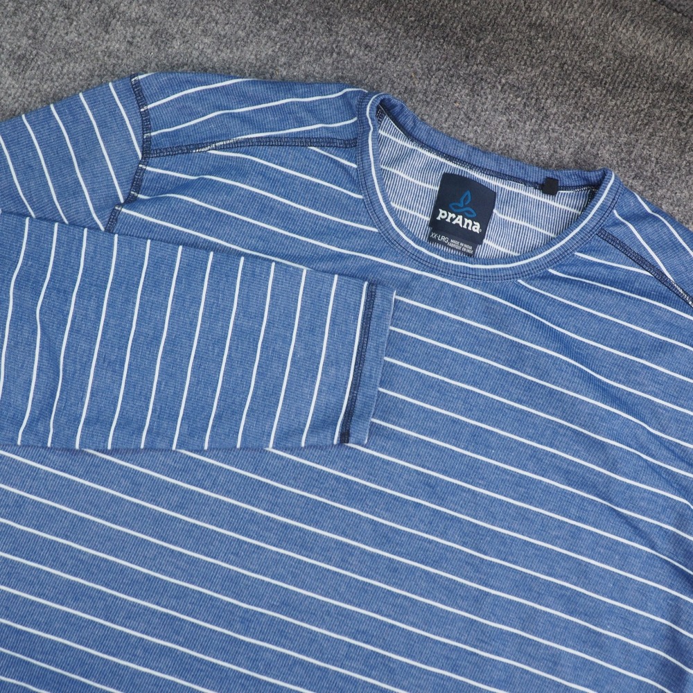 Prana Shirt Mens 2XL Long Sleeve Blue Striped Crewneck Gorpcore Hiking Outdoor